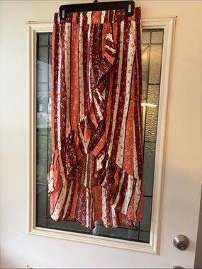 No Boundaries Rust Red and Cream Striped Floral Maxi Skirt